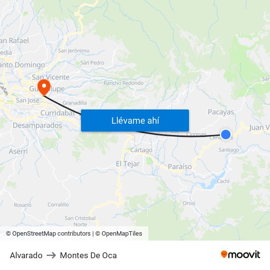 Alvarado to Montes De Oca map