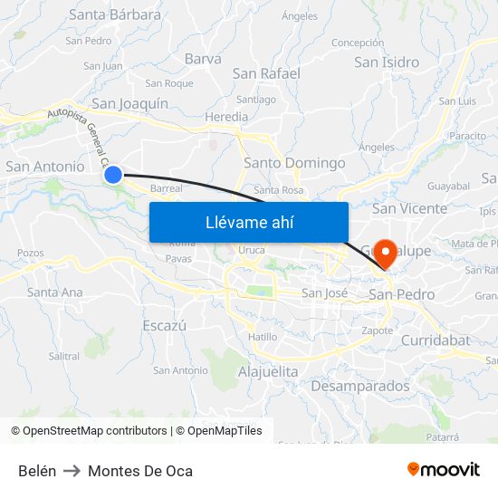 Belén to Montes De Oca map