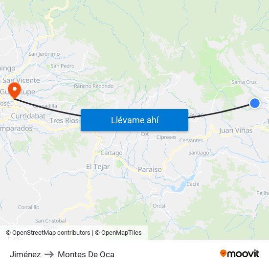 Jiménez to Montes De Oca map