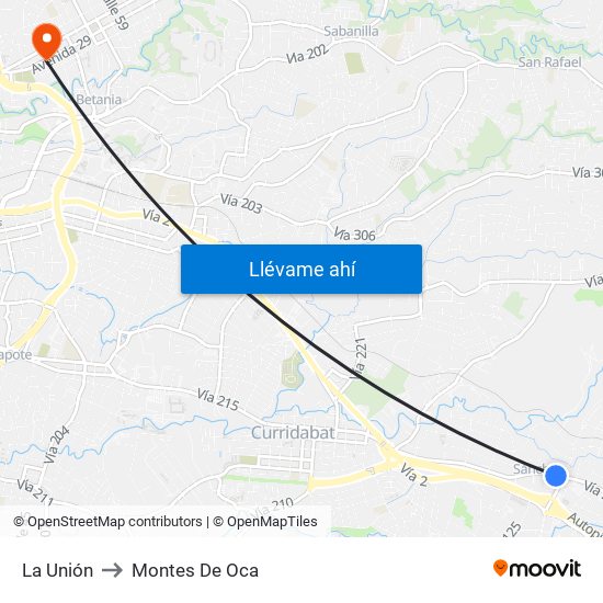 La Unión to Montes De Oca map