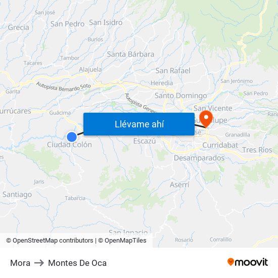 Mora to Montes De Oca map
