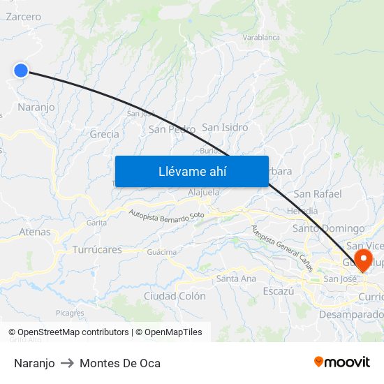 Naranjo to Montes De Oca map