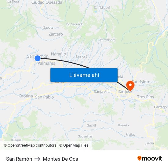 San Ramón to Montes De Oca map