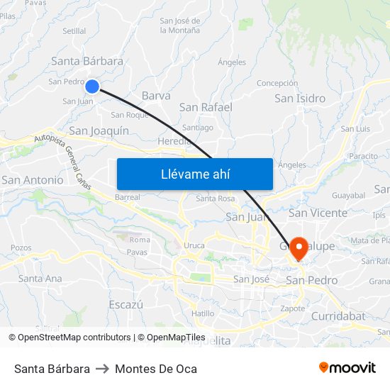 Santa Bárbara to Montes De Oca map