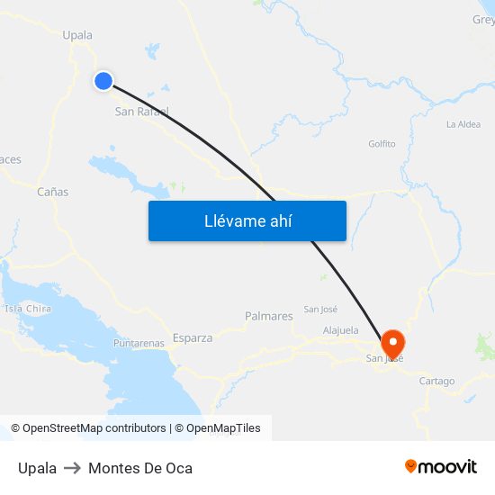 Upala to Montes De Oca map