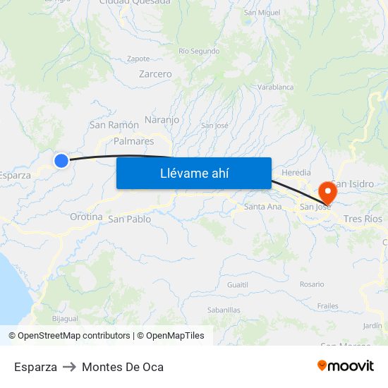 Esparza to Montes De Oca map