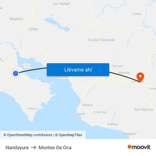 Nandayure to Montes De Oca map