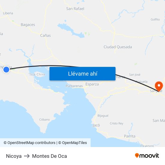 Nicoya to Montes De Oca map