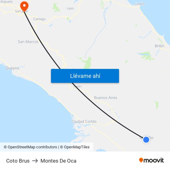 Coto Brus to Montes De Oca map