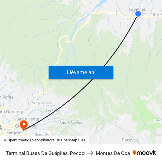 Terminal Buses De Guápiles, Pococí to Montes De Oca map