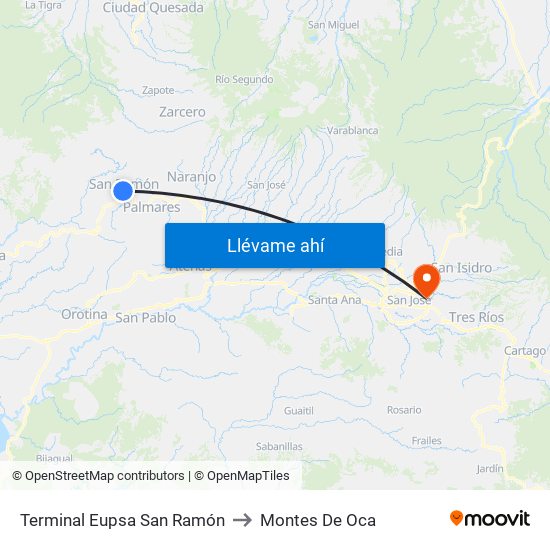 Terminal Eupsa San Ramón to Montes De Oca map