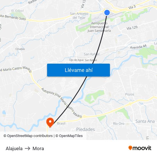 Alajuela to Mora map