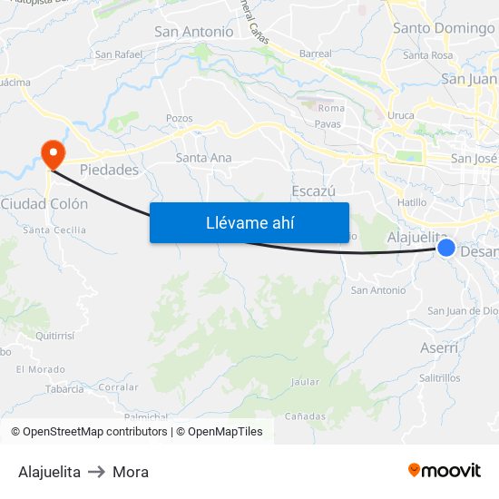 Alajuelita to Mora map