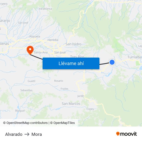 Alvarado to Mora map
