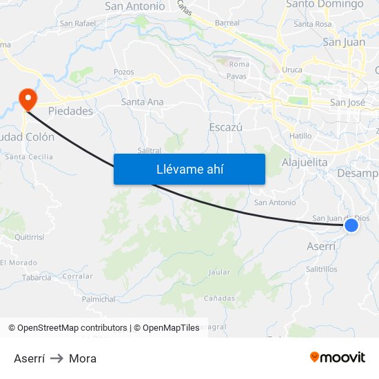 Aserrí to Mora map