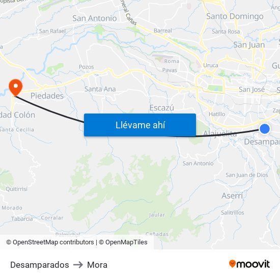 Desamparados to Mora map