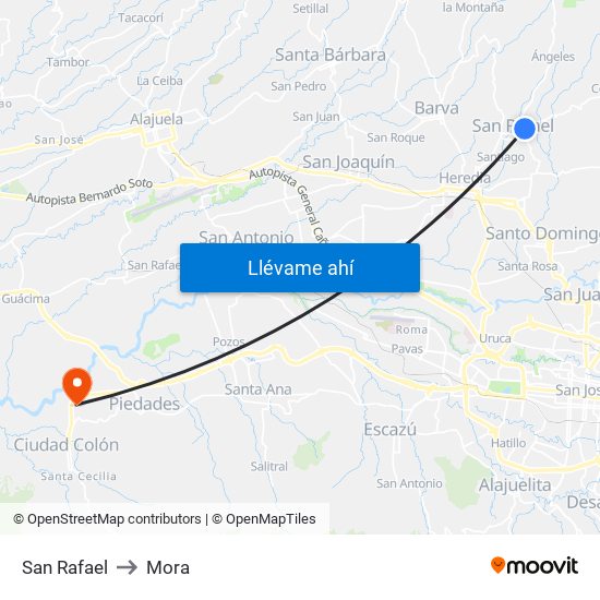 San Rafael to Mora map