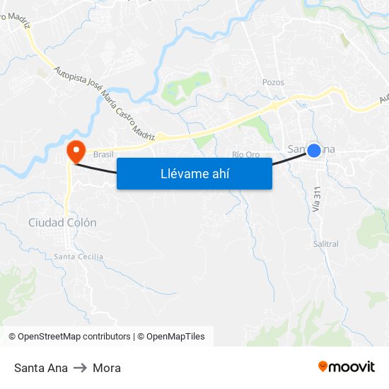 Santa Ana to Mora map