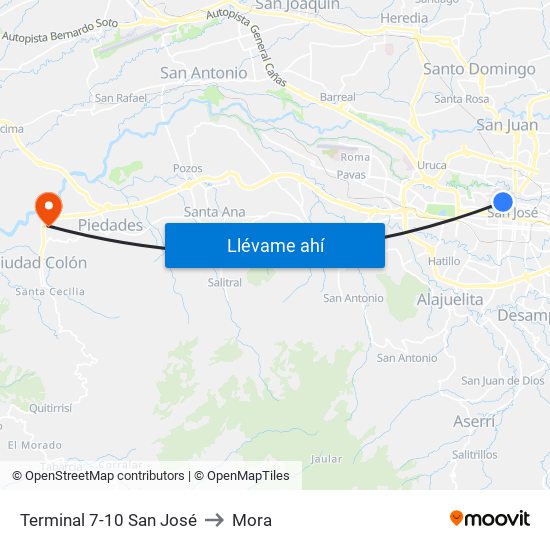 Terminal 7-10 San José to Mora map
