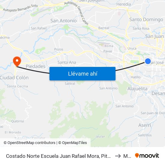 Costado Norte Escuela Juan Rafael Mora, Pitahaya San José to Mora map