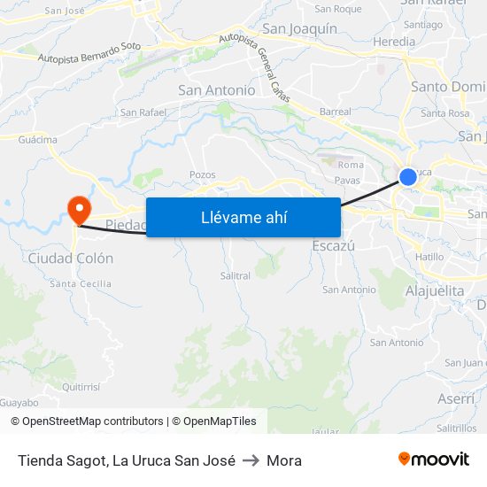 Tienda Sagot, La Uruca San José to Mora map