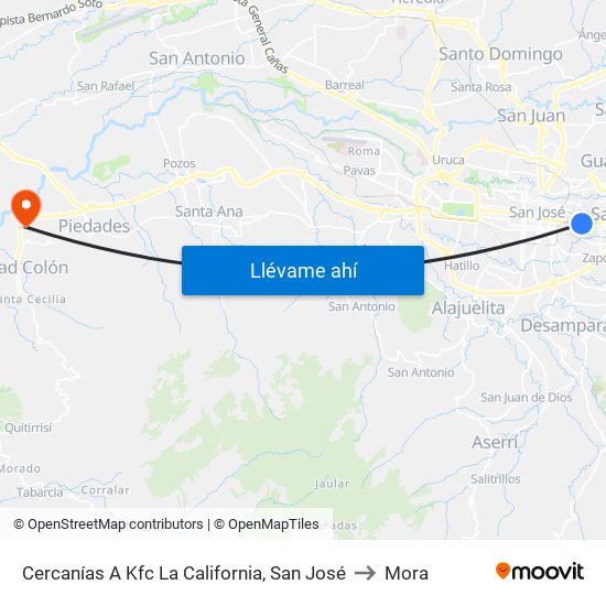 Cercanías A Kfc La California, San José to Mora map