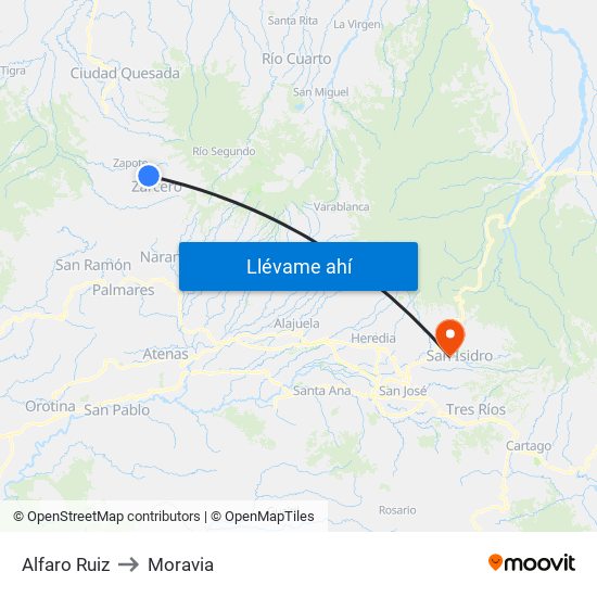 Alfaro Ruiz to Moravia map