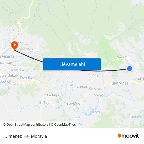 Jiménez to Moravia map