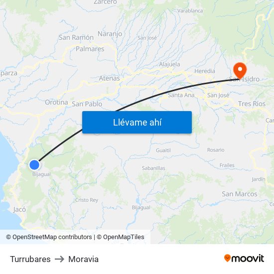 Turrubares to Moravia map