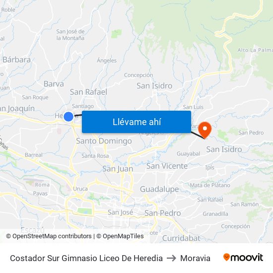 Costador Sur Gimnasio Liceo De Heredia to Moravia map
