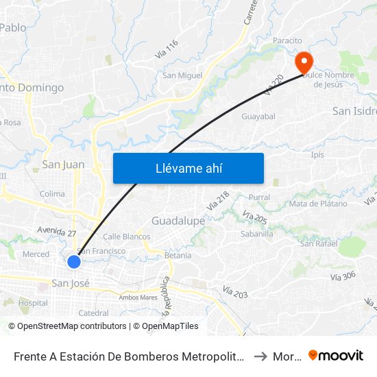Frente A Estación De Bomberos Metropolitana Norte, San José to Moravia map