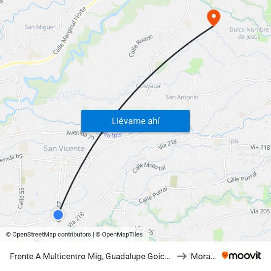 Frente A Multicentro Mig, Guadalupe Goicoechea to Moravia map