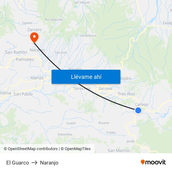 El Guarco to Naranjo map