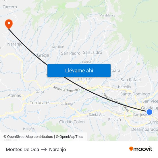Montes De Oca to Naranjo map