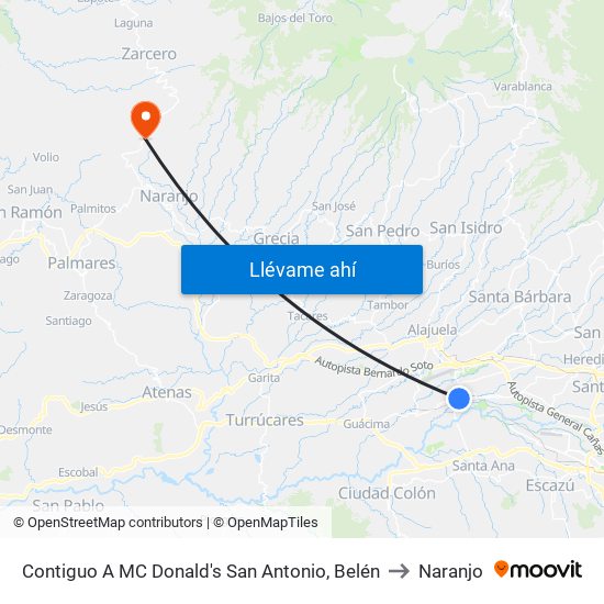 Contiguo A MC Donald's San Antonio, Belén to Naranjo map