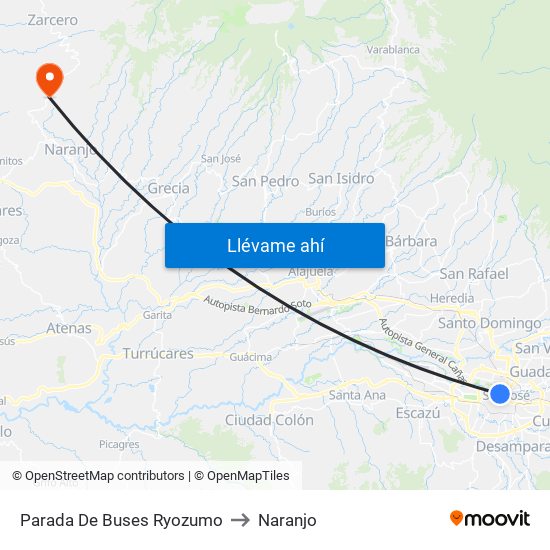 Parada De Buses Ryozumo to Naranjo map