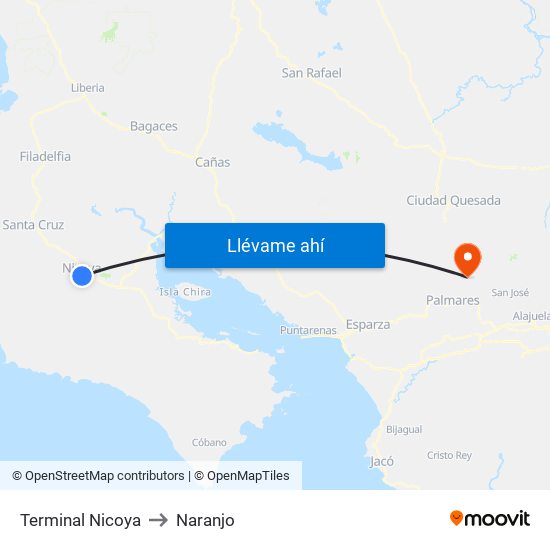 Terminal Nicoya to Naranjo map