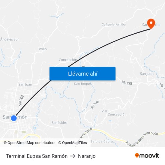 Terminal Eupsa San Ramón to Naranjo map