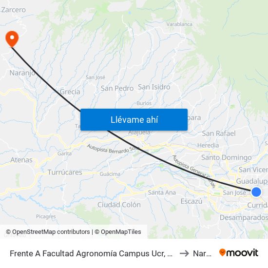 Frente A Facultad Agronomía Campus Ucr, Montes De Oca to Naranjo map