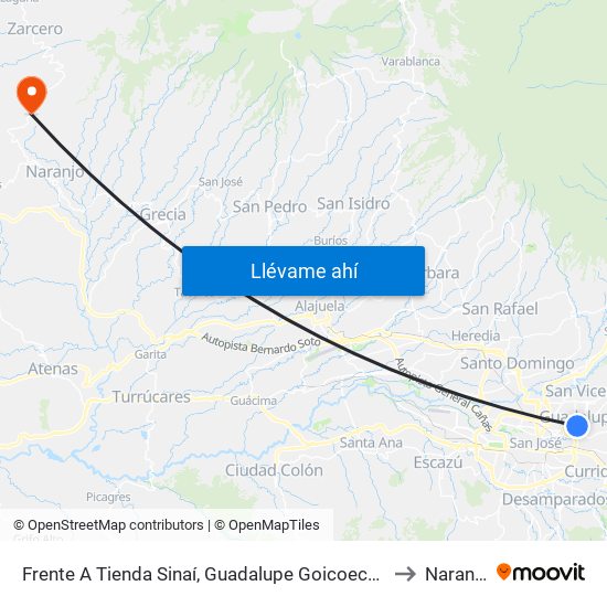 Frente A Tienda Sinaí, Guadalupe Goicoechea to Naranjo map