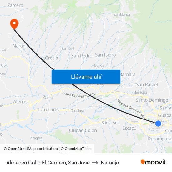 Almacen Gollo El Carmén, San José to Naranjo map