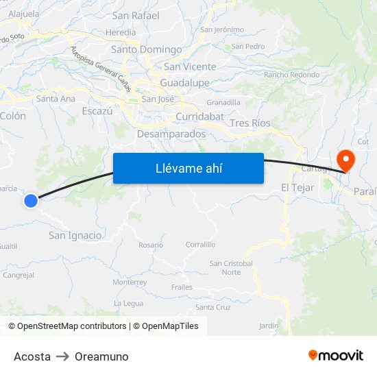 Acosta to Oreamuno map