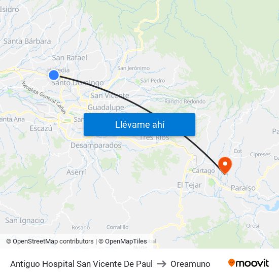 Antiguo Hospital San Vicente De Paul to Oreamuno map