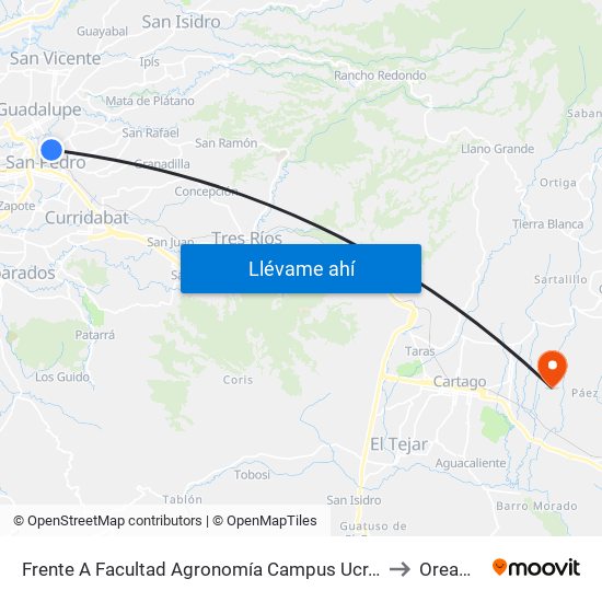 Frente A Facultad Agronomía Campus Ucr, Montes De Oca to Oreamuno map