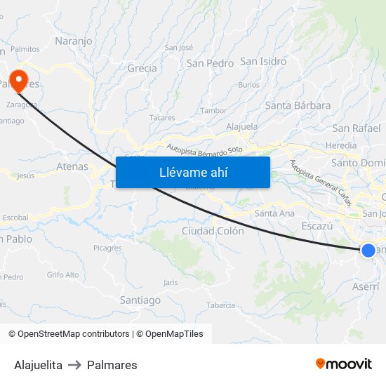 Alajuelita to Palmares map