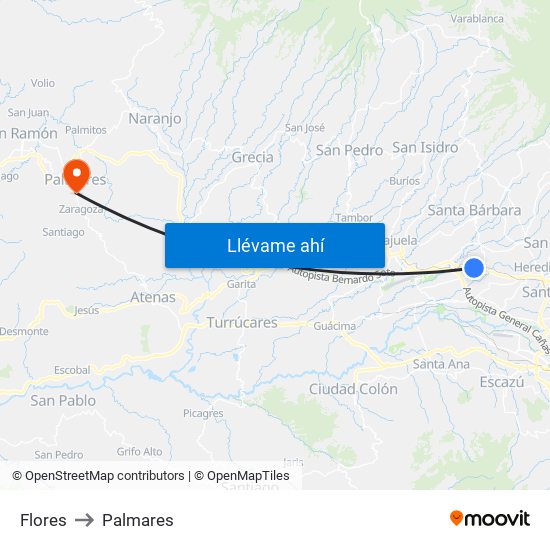 Flores to Palmares map