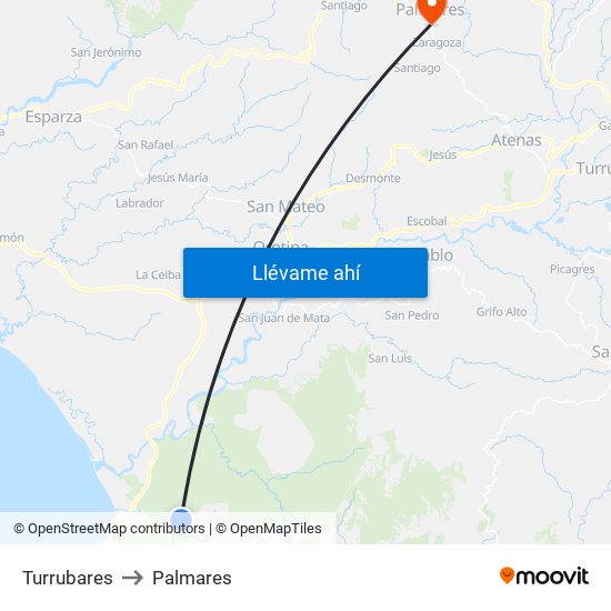 Turrubares to Palmares map