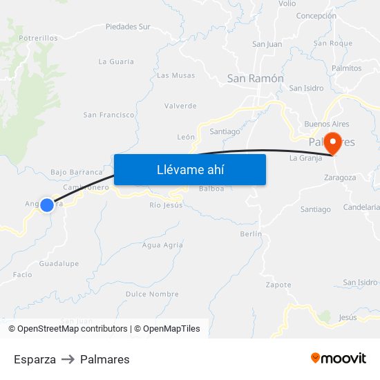 Esparza to Palmares map