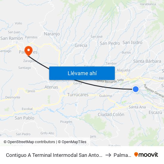 Contiguo A Terminal Intermodal San Antonio, Belén to Palmares map