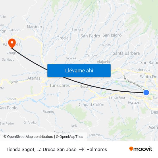 Tienda Sagot, La Uruca San José to Palmares map